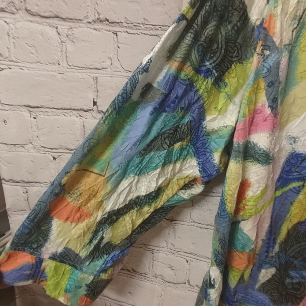 Ali Miles 3X Colorful Watercolor Ornate Button Down Blouse Artsy - Picture 6 of 14